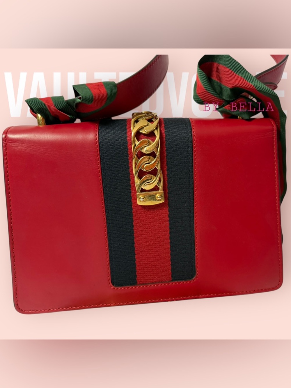 ❤️ Gucci Sylvie Small Shoulder Bag | Red Leather | Web Stripe | Authentic ❤️ - Picture 4 of 16
